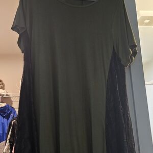 Dark Green and Black Tee With Lace Embellishments